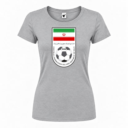 Women's Iran National Soccer Team Round Neck T-Shirt — Grey — original logo on current Drive garment