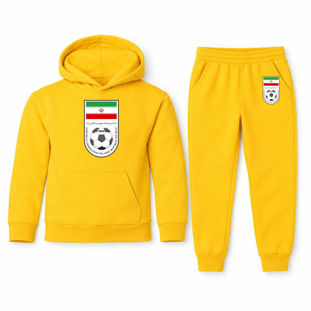 Iran National Soccer Team youth hoodie jogger set, Yellow, Youth Large ages 10–12