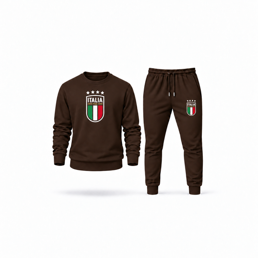 Men's Italy National Soccer Sweatshirt Joggers Set | Color: Brown | Main