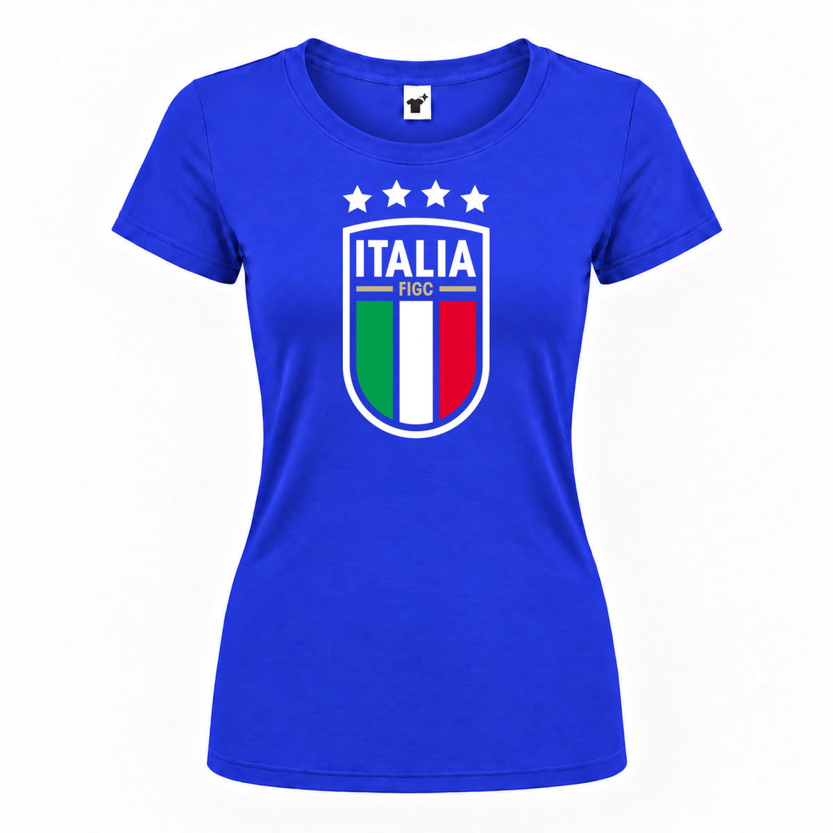 Women's Italy National Soccer Round Neck T-Shirt — Royal Blue — original logo on current Drive garment