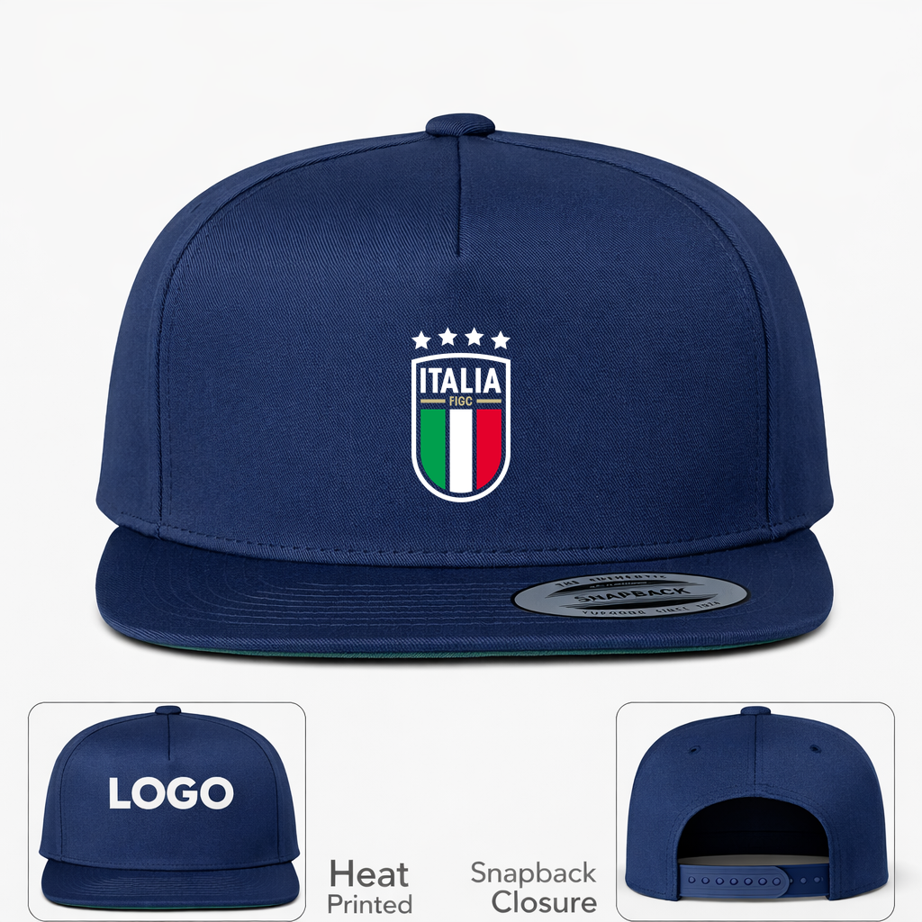 Italy National Soccer Snapback Hat | Color: Navy | Original artwork on Drive garment