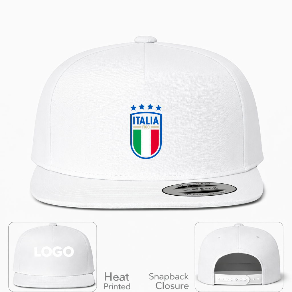 Italy National Soccer Snapback Hat | Color: White | Original artwork on Drive garment