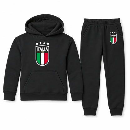 Italy National Soccer Team youth hoodie jogger set, Black, Youth Large ages 10–12
