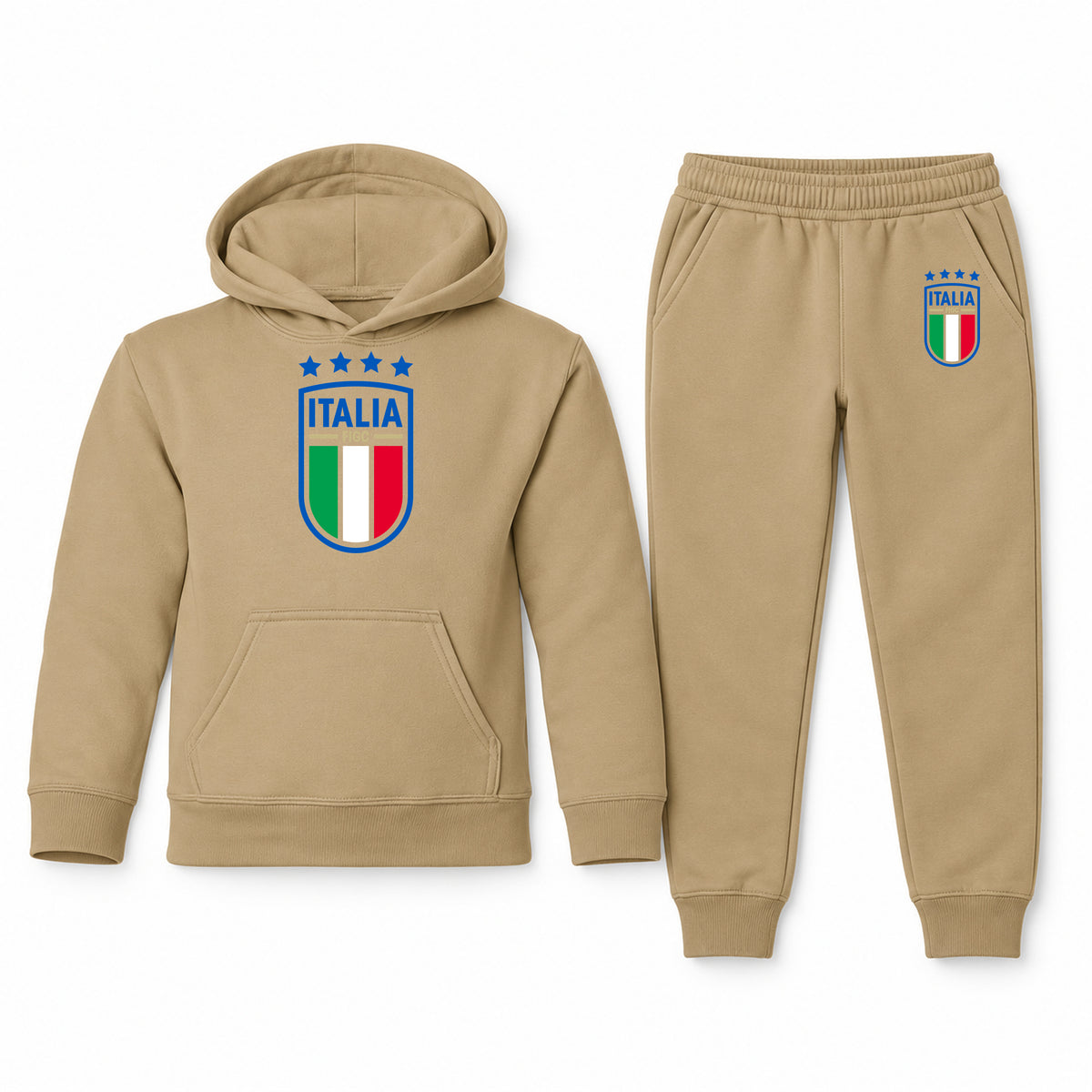 Italy National Soccer Team youth hoodie jogger set, Khaki, Youth Large ages 10–12