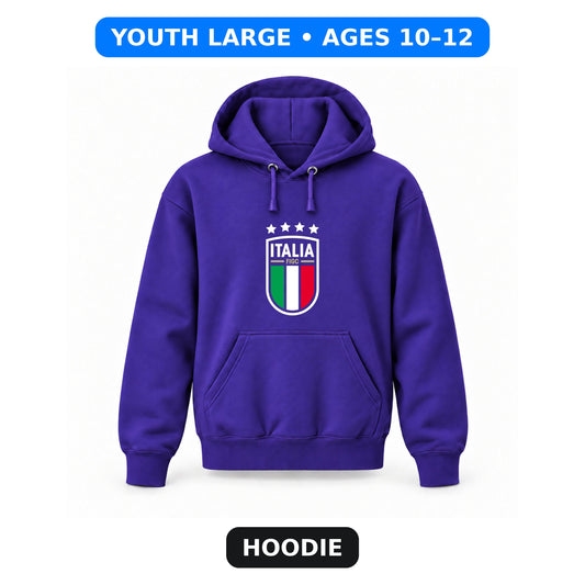 Italy National Soccer Team - Youth Large Hoodie (Ages 10–12) | Color: Purple