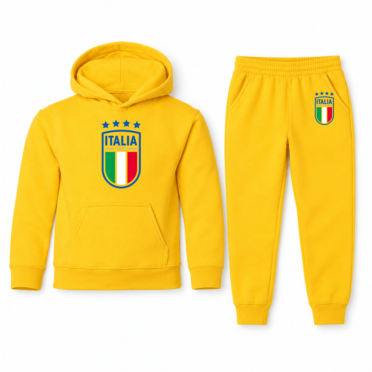 Italy National Soccer Team youth hoodie jogger set, Yellow, Youth Large ages 10–12