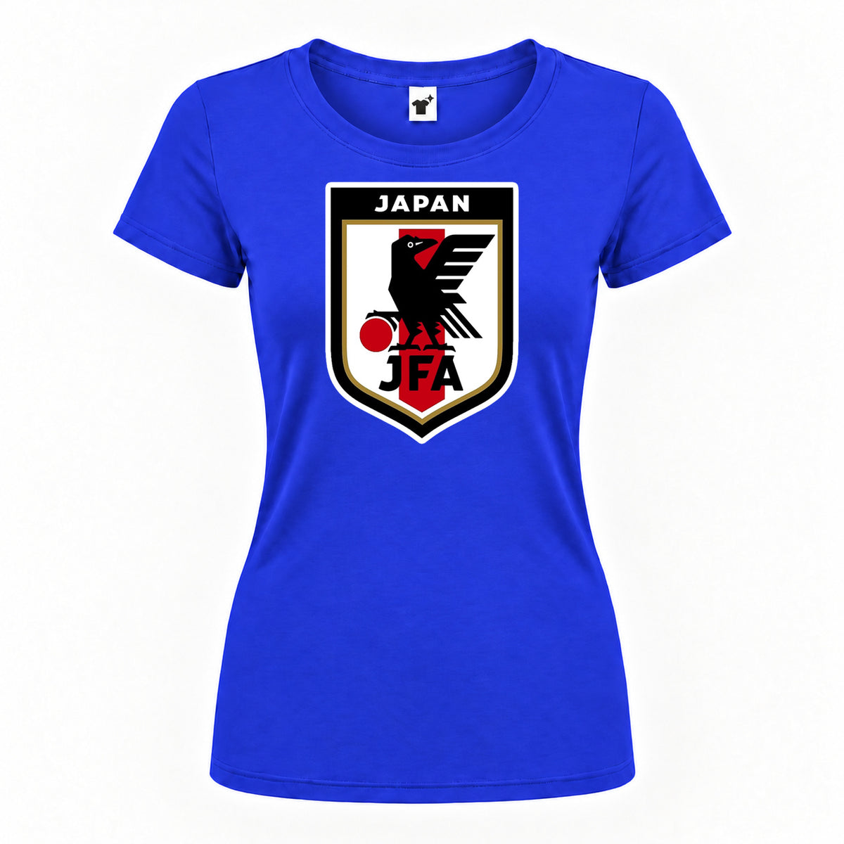 Women's Japan National Soccer Team Round Neck T-Shirt — Royal Blue — original logo on current Drive garment