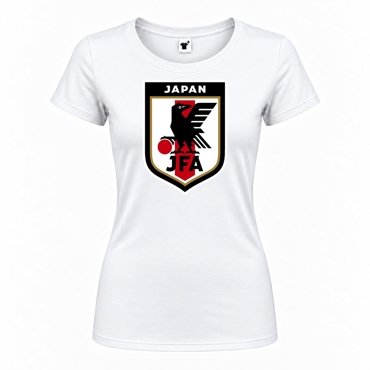 Women's Japan National Soccer Team Round Neck T-Shirt — White — original logo on current Drive garment