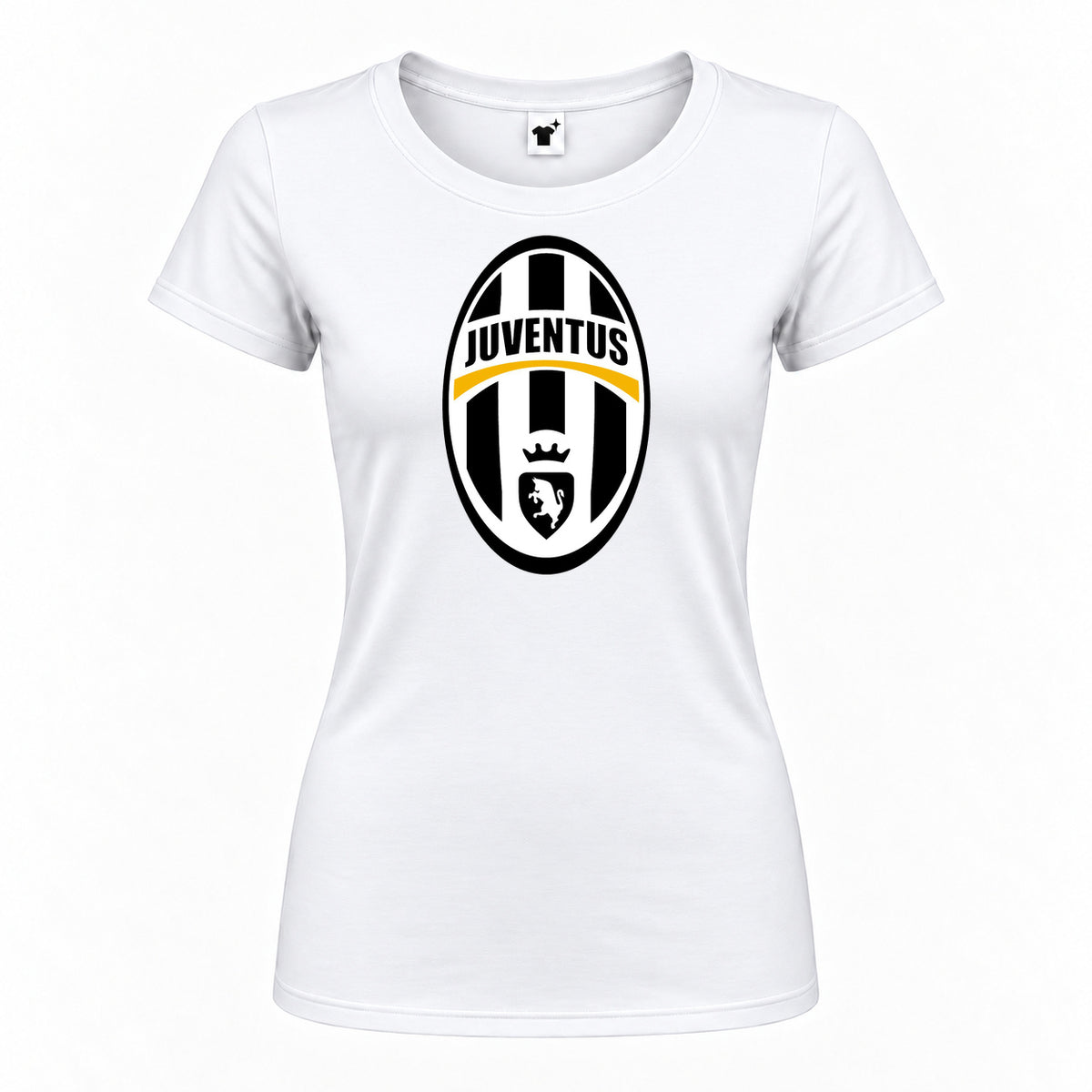 Women's Juventus Football Club Classic Round Neck T-Shirt — White — original logo on current Drive garment