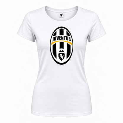 Women's Juventus Football Club Classic Round Neck T-Shirt — White — original logo on current Drive garment