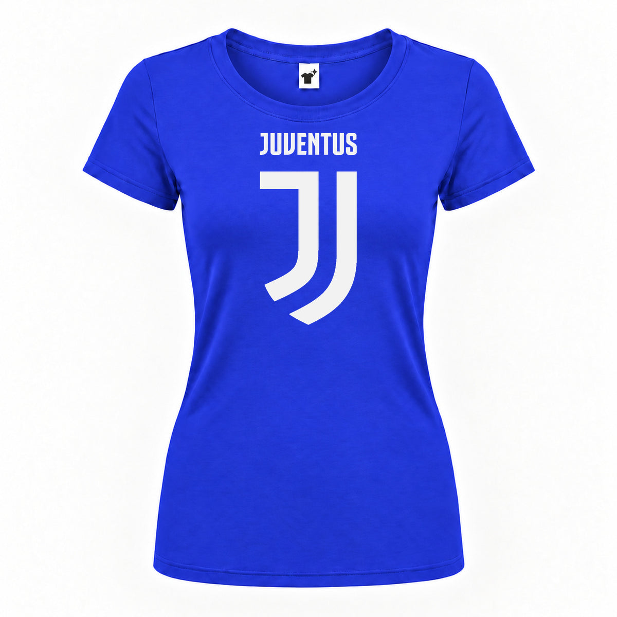 Women's Juventus Soccer Round Neck T-Shirt — Royal Blue — original logo on current Drive garment