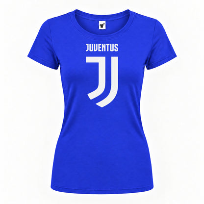 Women's Juventus Soccer Round Neck T-Shirt — Royal Blue — original logo on current Drive garment