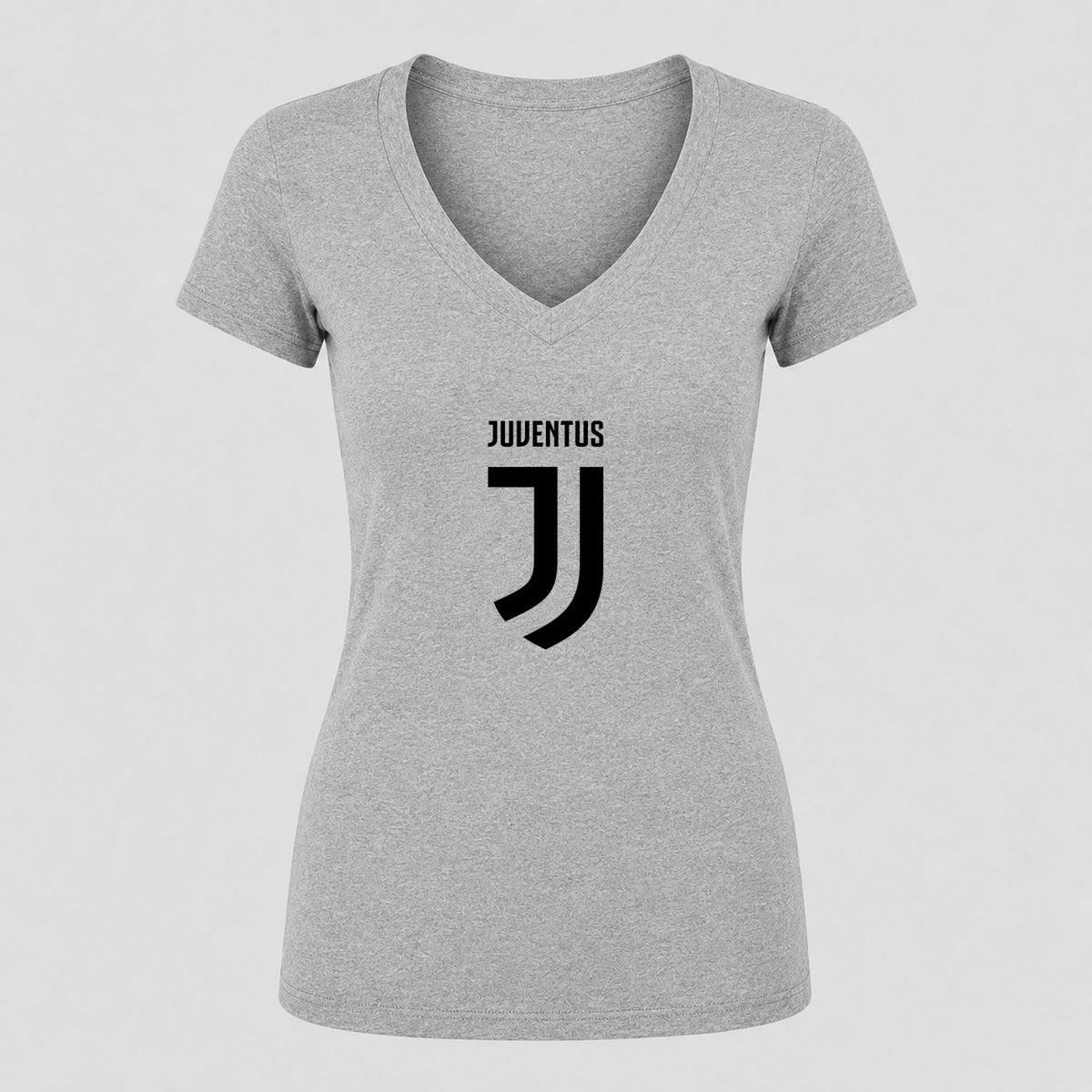 Women's Juventus Soccer V-Neck T-Shirt | Color: Gray | Original artwork on Drive garment