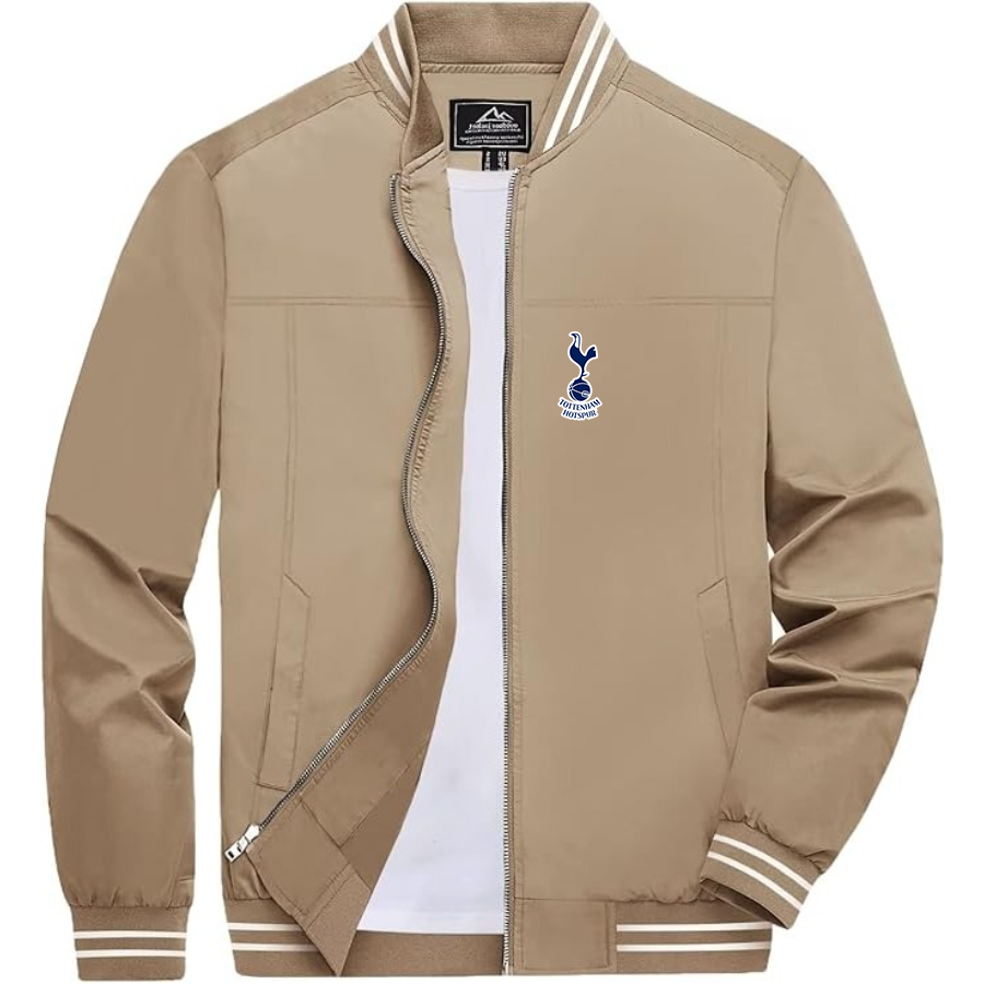 Men’s  Tottenham Hotspur F.C. Soccer  Lightweight Zip-Up Bomber Jacket with Ribbed Collar and Cuffs - Versatile Casual Outerwear