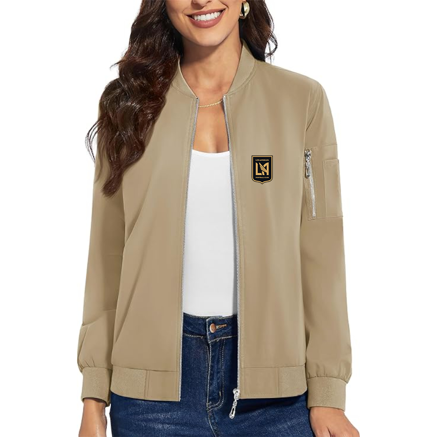 Women's LAFC Los Angeles Football Club - Premium Bomber Jacket with Polished Detailing and Functional Sleeve Pocket - Modern Luxury Outerwear