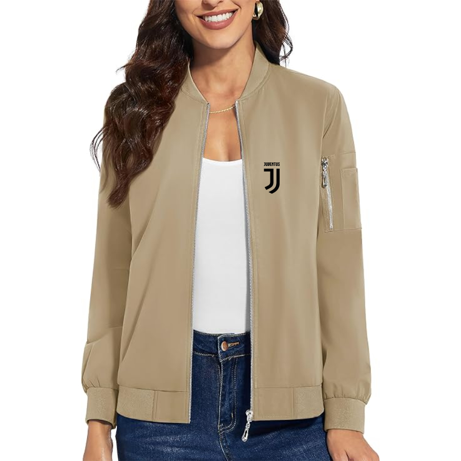 Women's Juventus Soccer  - Premium Bomber Jacket with Polished Detailing and Functional Sleeve Pocket - Modern Luxury Outerwear