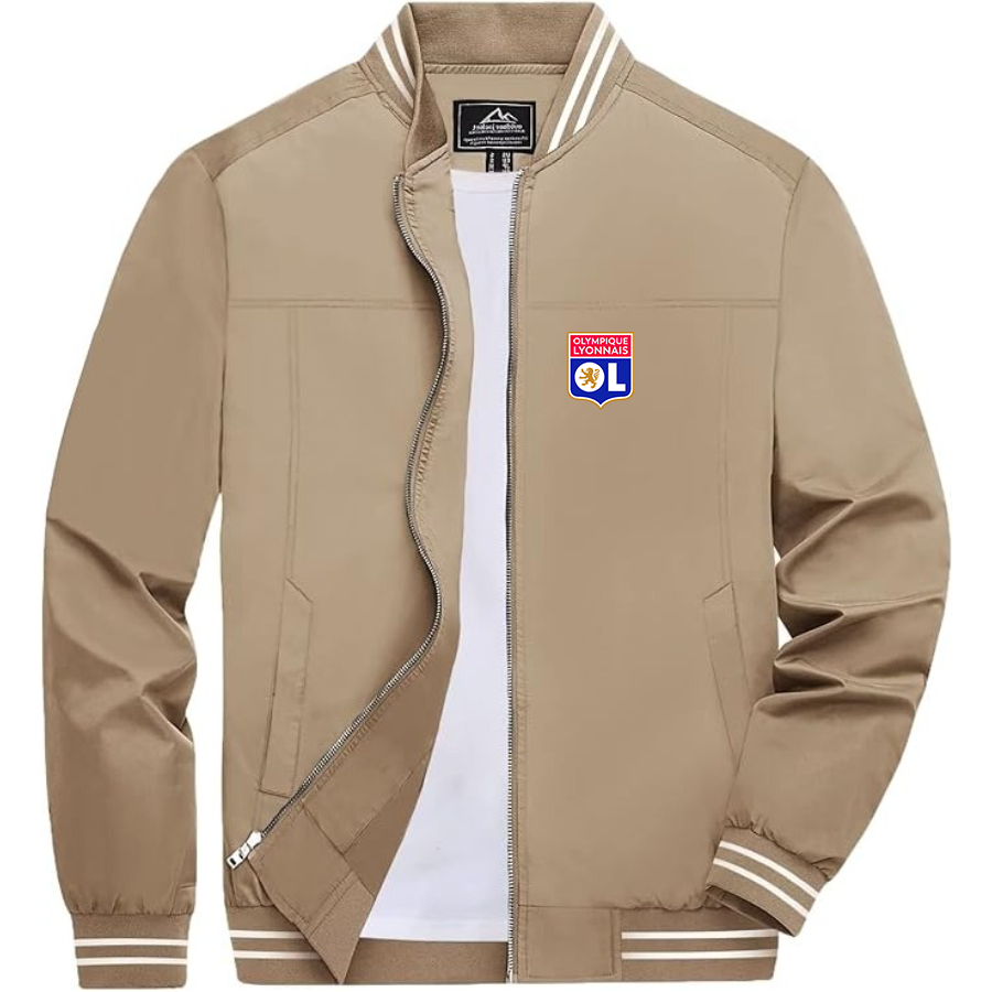 Men’s  Olympique Lyonnais FC   Lightweight Zip-Up Bomber Jacket with Ribbed Collar and Cuffs - Versatile Casual Outerwear