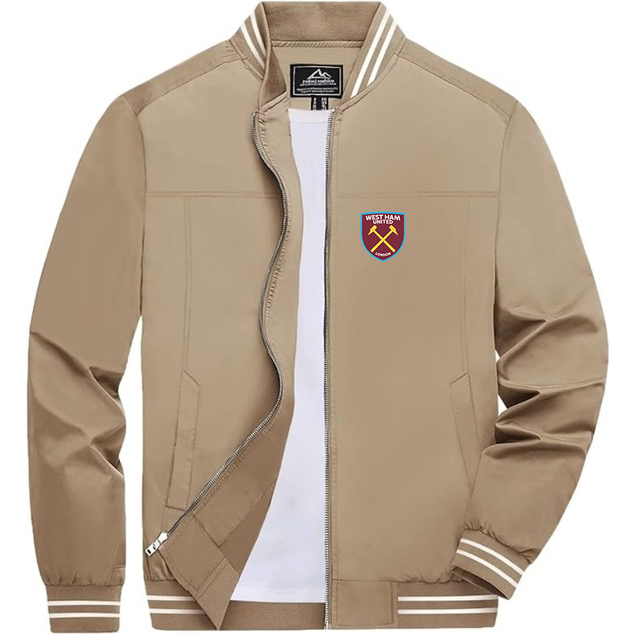 Men’s  West Ham United FC  Lightweight Zip-Up Bomber Jacket with Ribbed Collar and Cuffs - Versatile Casual Outerwear