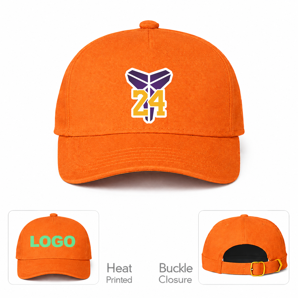 Kobe Bryant Mamba 24 Dad Baseball Cap Hat | Color: Orange | Original artwork on Drive garment