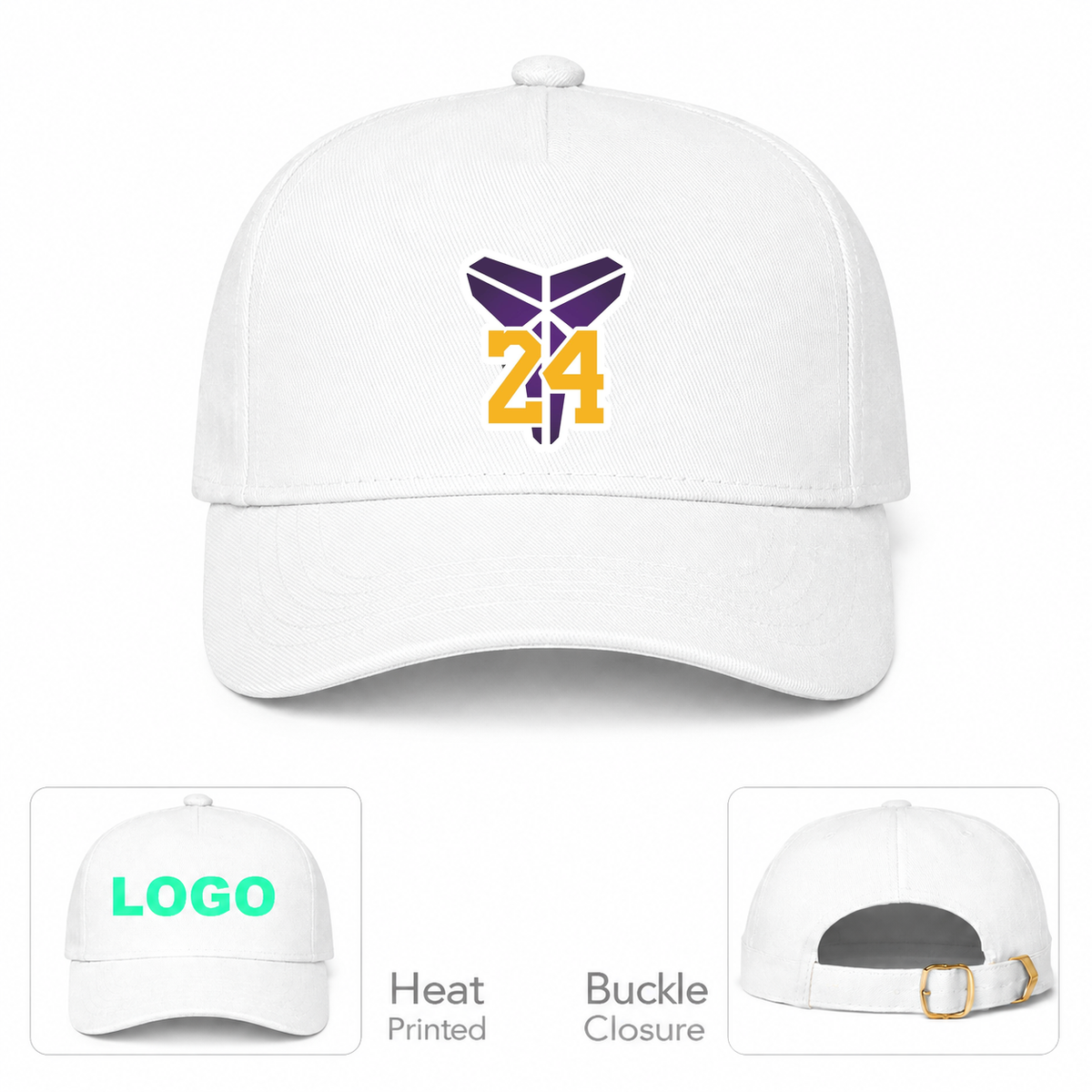 Kobe Bryant Mamba 24 Dad Baseball Cap Hat | Color: White | Original artwork on Drive garment