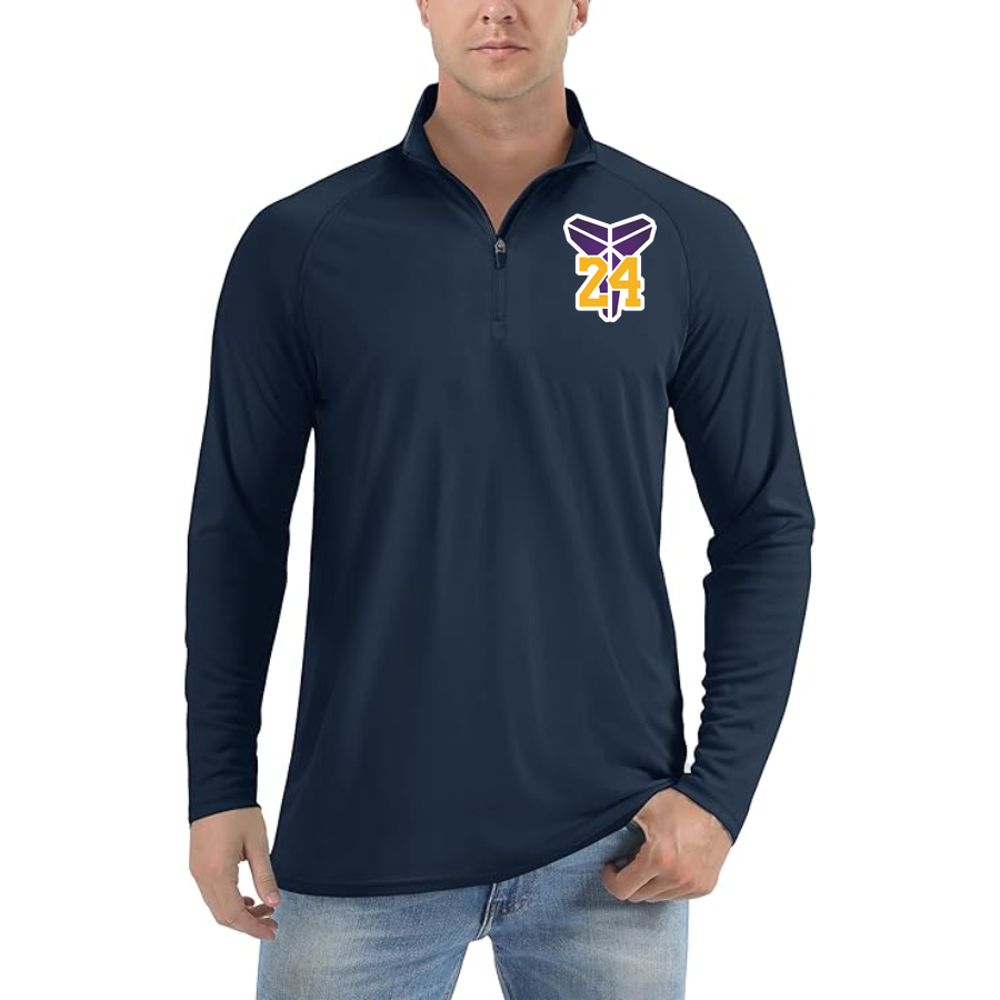 Men's Kobe Bryant Mamba 24 Lightweight Quarter-Zip Athletic Shirt Long Sleeve Performance Wear | Color: Navy | Original artwork on Drive garment