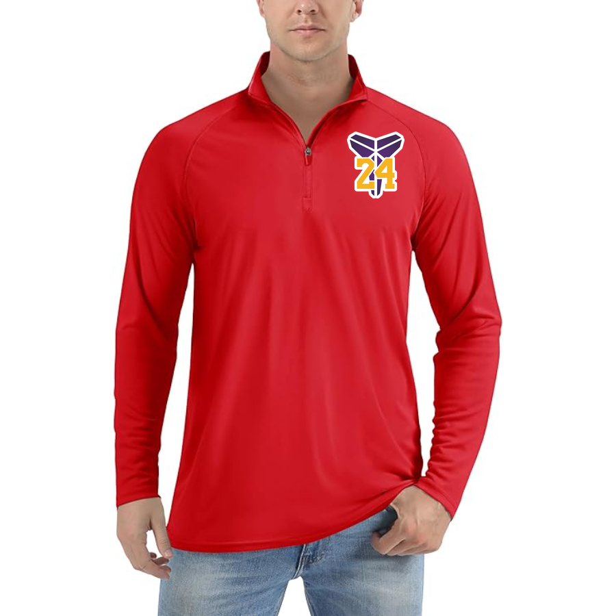 Men's Kobe Bryant Mamba 24 Lightweight Quarter-Zip Athletic Shirt Long Sleeve Performance Wear | Color: Red | Original artwork on Drive garment