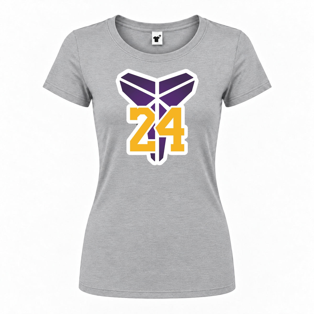 Women's Kobe Bryant Mamba 24 Round Neck T-Shirt — Grey — original logo on current Drive garment