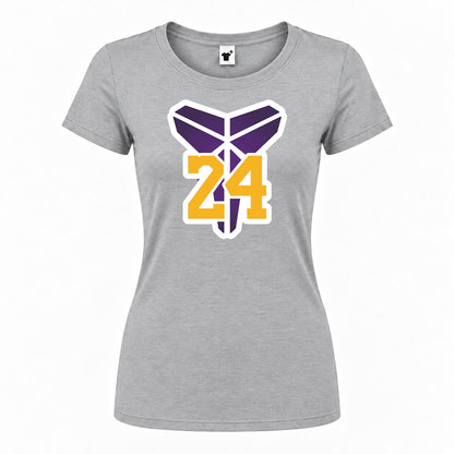 Women's Kobe Bryant Mamba 24 Round Neck T-Shirt — Grey — original logo on current Drive garment