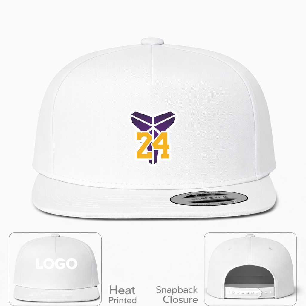 Kobe Bryant Mamba 24 Snapback Hat | Color: White | Original artwork on Drive garment