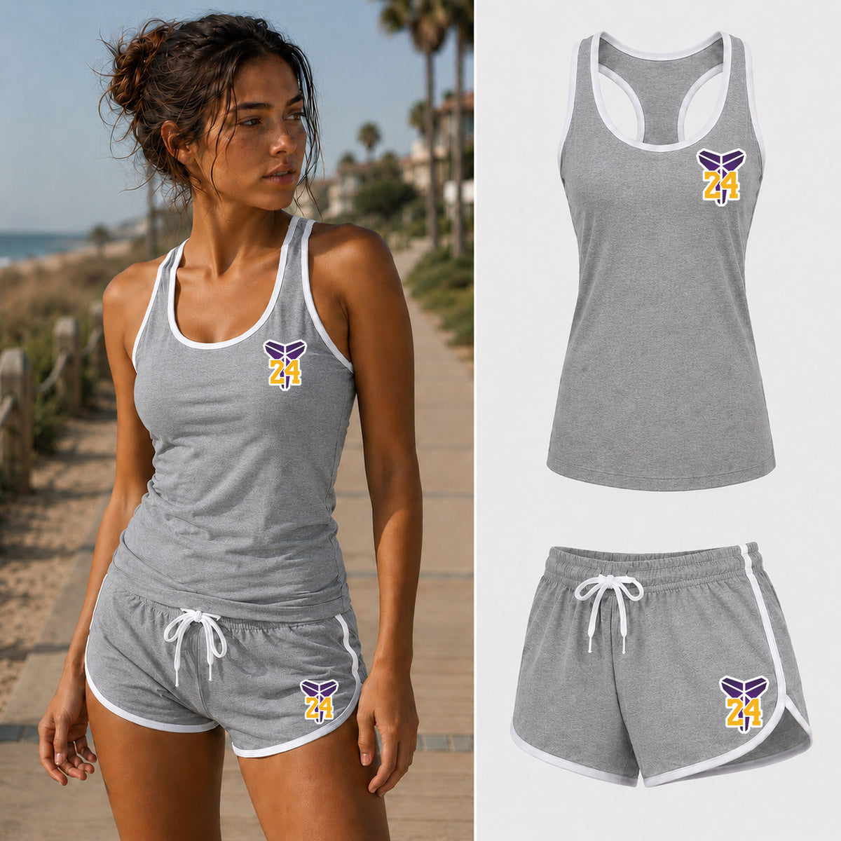 Women's Kobe Bryant Mamba 24 Tanktop and Shorts Set — Grey — original logo on current Drive garment