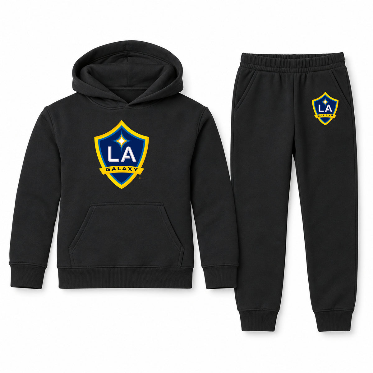 LA Galaxy FC youth hoodie jogger set, Black, Youth Large ages 10–12