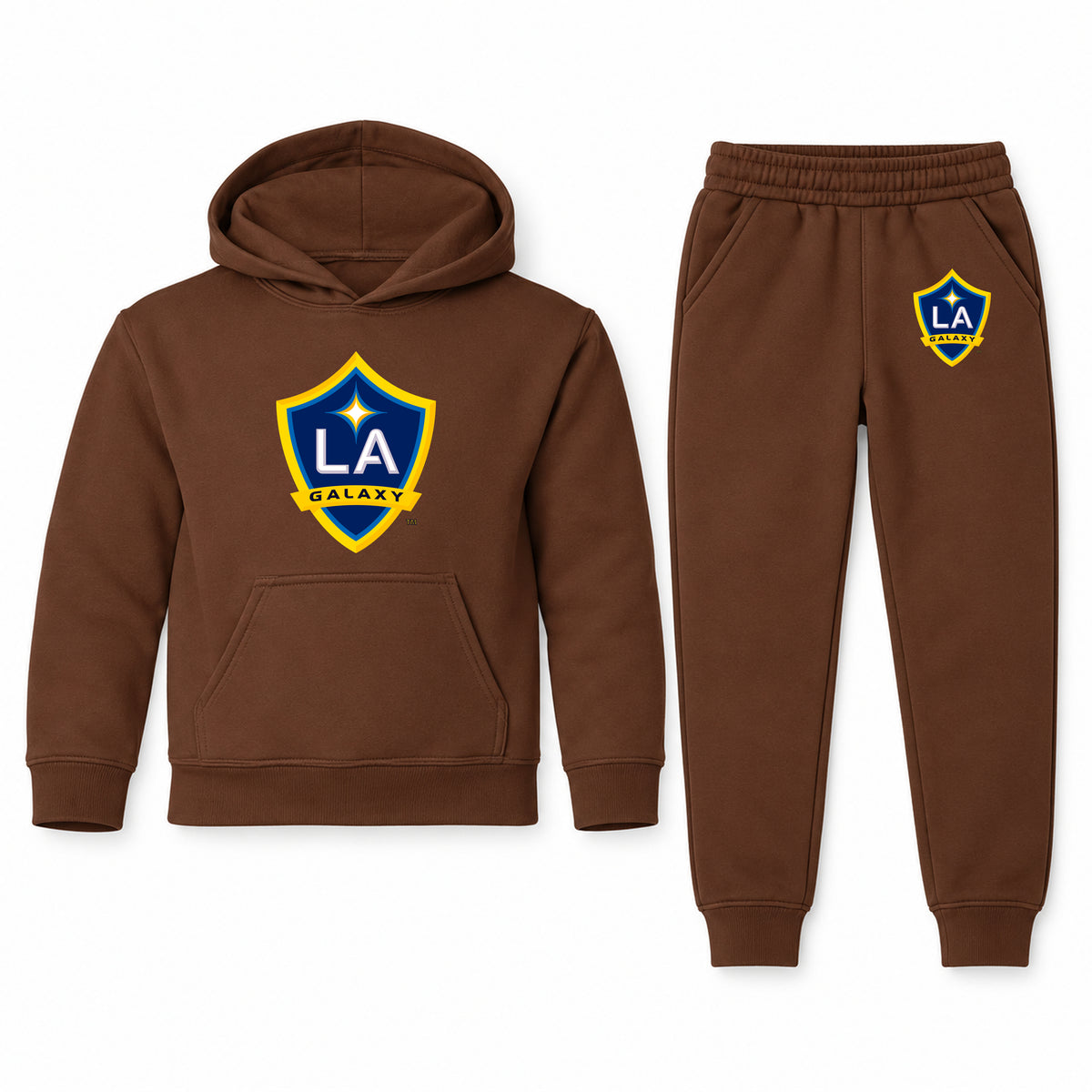 LA Galaxy FC youth hoodie jogger set, Brown, Youth Large ages 10–12