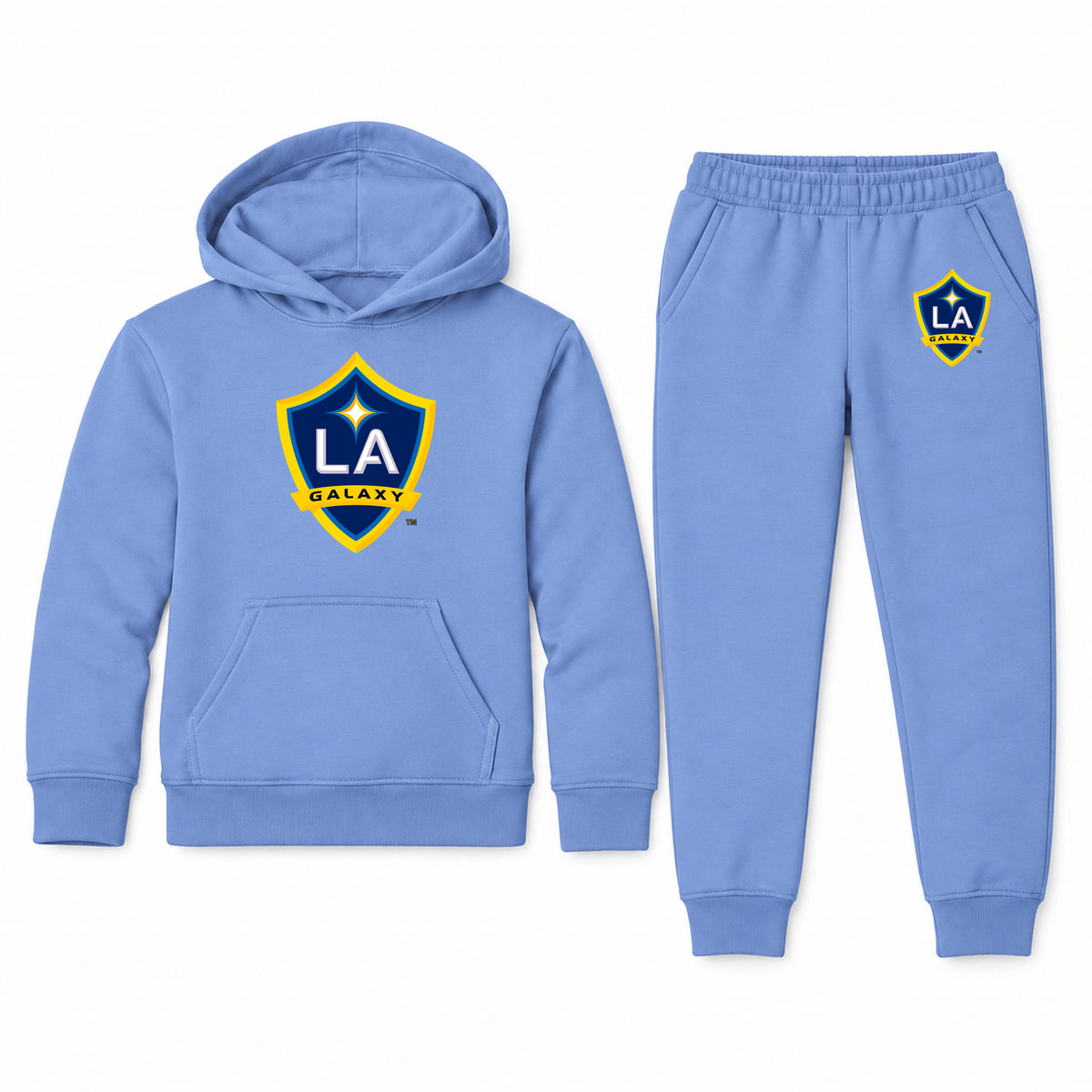 LA Galaxy FC youth hoodie jogger set, Carolina Blue, Youth Large ages 10–12