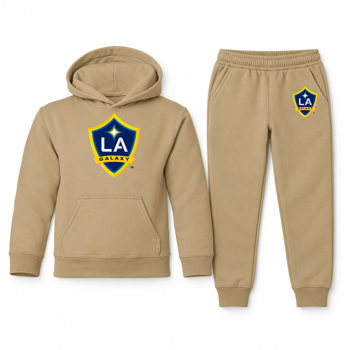 LA Galaxy FC youth hoodie jogger set, Khaki, Youth Large ages 10–12