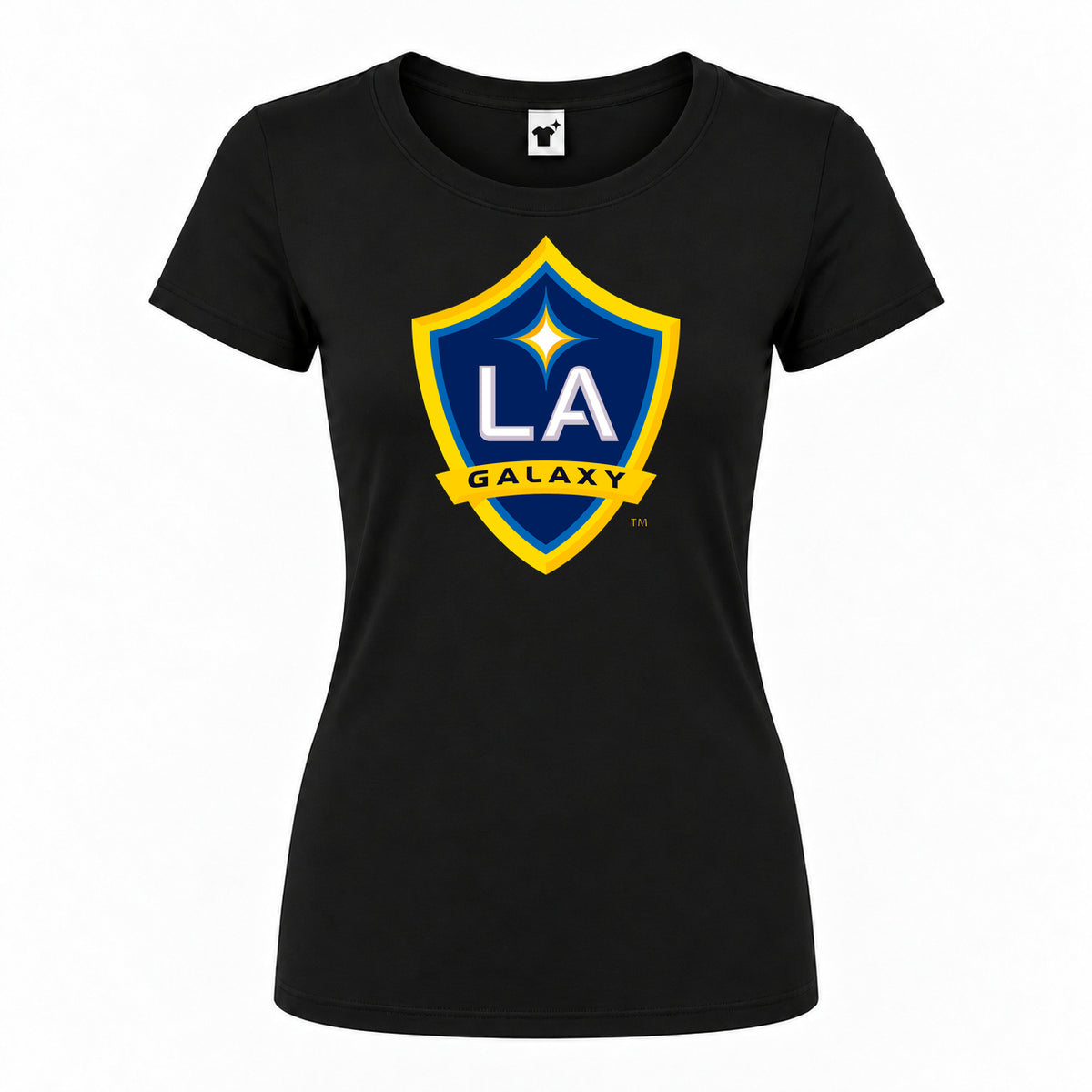 Women's LA Galaxy FC Round Neck T-Shirt — Black — original logo on current Drive garment