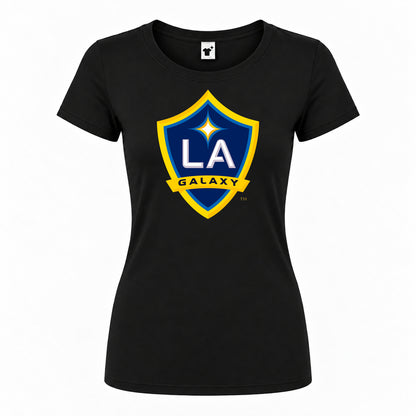 Women's LA Galaxy FC Round Neck T-Shirt — Black — original logo on current Drive garment