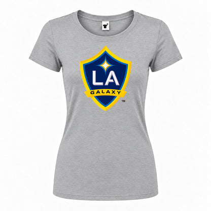 Women's LA Galaxy FC Round Neck T-Shirt — Grey — original logo on current Drive garment