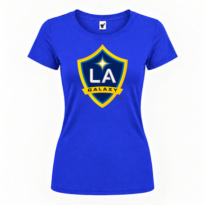 Women's LA Galaxy FC Round Neck T-Shirt — Royal Blue — original logo on current Drive garment