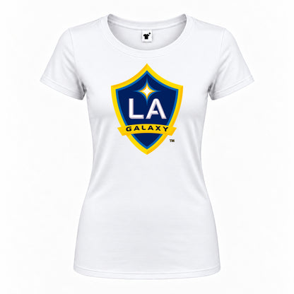Women's LA Galaxy FC Round Neck T-Shirt — White — original logo on current Drive garment