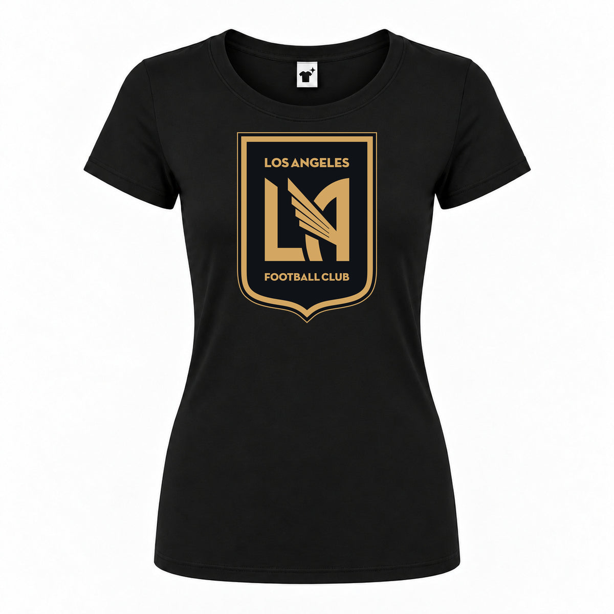 Women's LAFC Los Angeles Football Club Round Neck T-Shirt — Black — original logo on current Drive garment