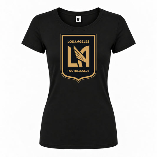 Women's LAFC Los Angeles Football Club Round Neck T-Shirt — Black — original logo on current Drive garment