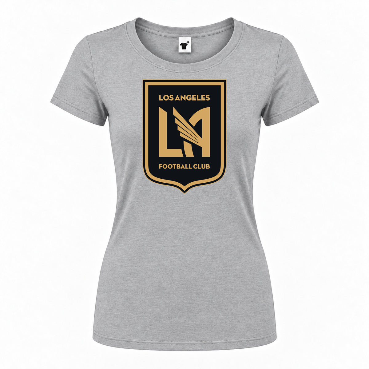 Women's LAFC Los Angeles Football Club Round Neck T-Shirt — Grey — original logo on current Drive garment