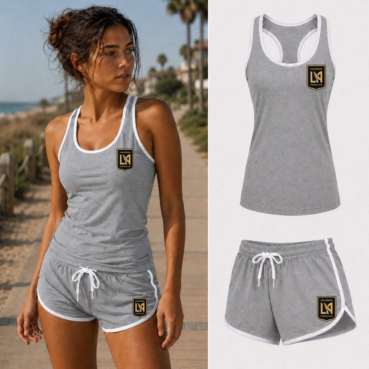 Women's LAFC Los Angeles Football Club Tanktop and Shorts Set — Grey — original logo on current Drive garment