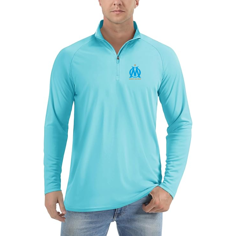 Men’s  Olympique de Marseille FC  - Lightweight Quarter-Zip Athletic Shirt – Long Sleeve Performance Wear