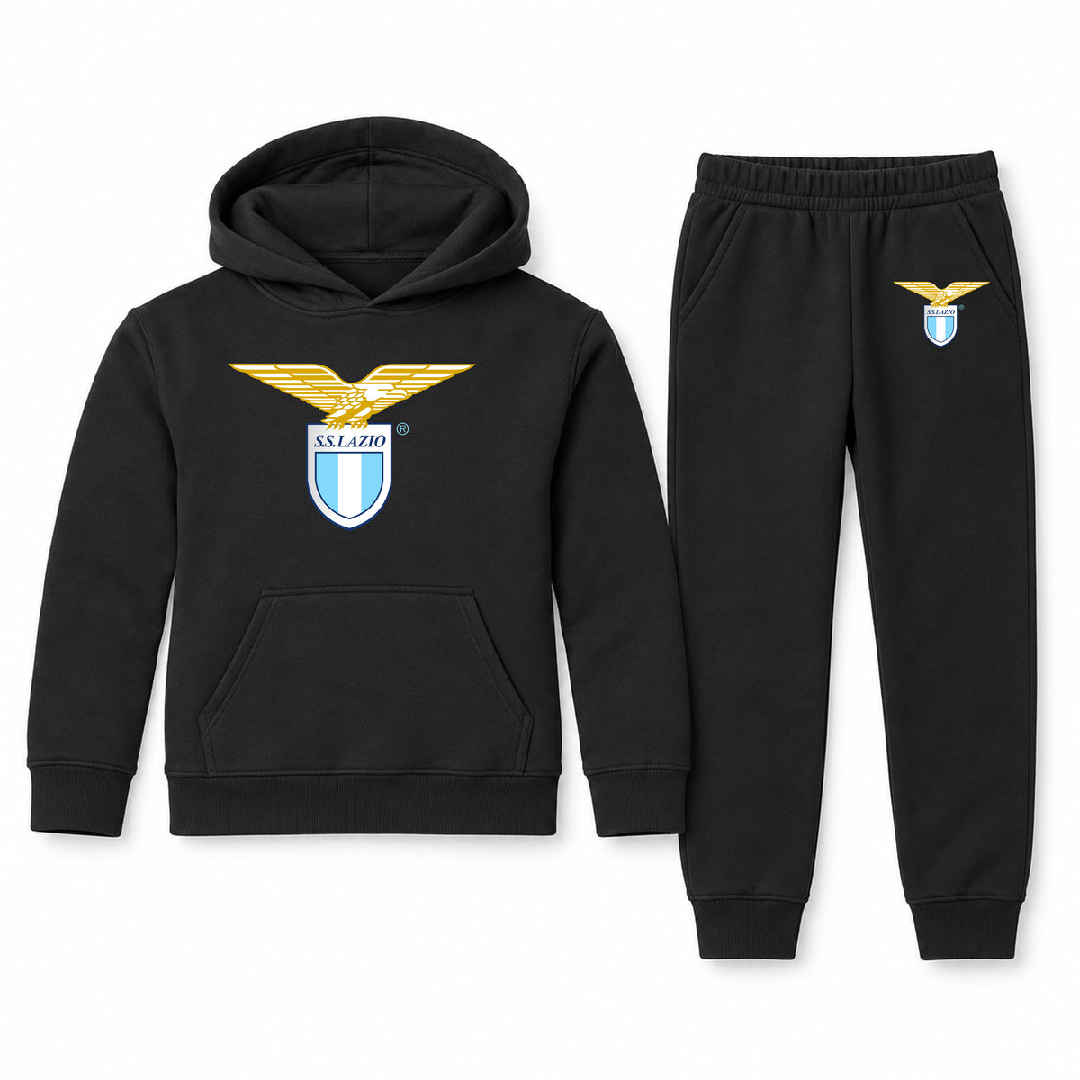 Lazio FC youth hoodie jogger set, Black, Youth Large ages 10–12