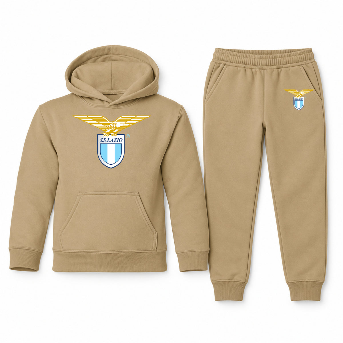Lazio FC youth hoodie jogger set, Khaki, Youth Large ages 10–12