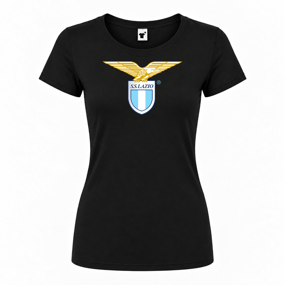 Women's Lazio FC Round Neck T-Shirt — Black — original logo on current Drive garment
