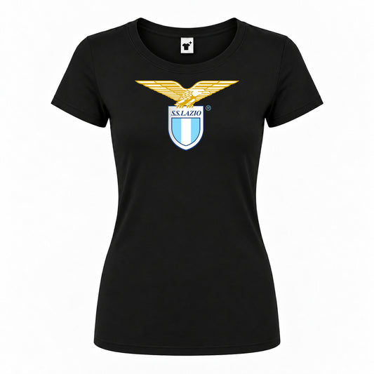 Women's Lazio FC Round Neck T-Shirt — Black — original logo on current Drive garment