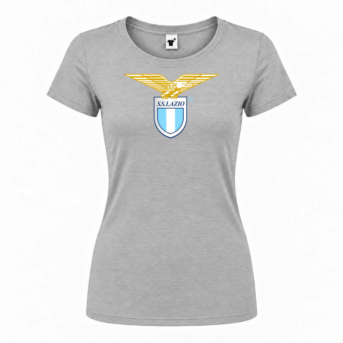 Women's Lazio FC Round Neck T-Shirt — Grey — original logo on current Drive garment