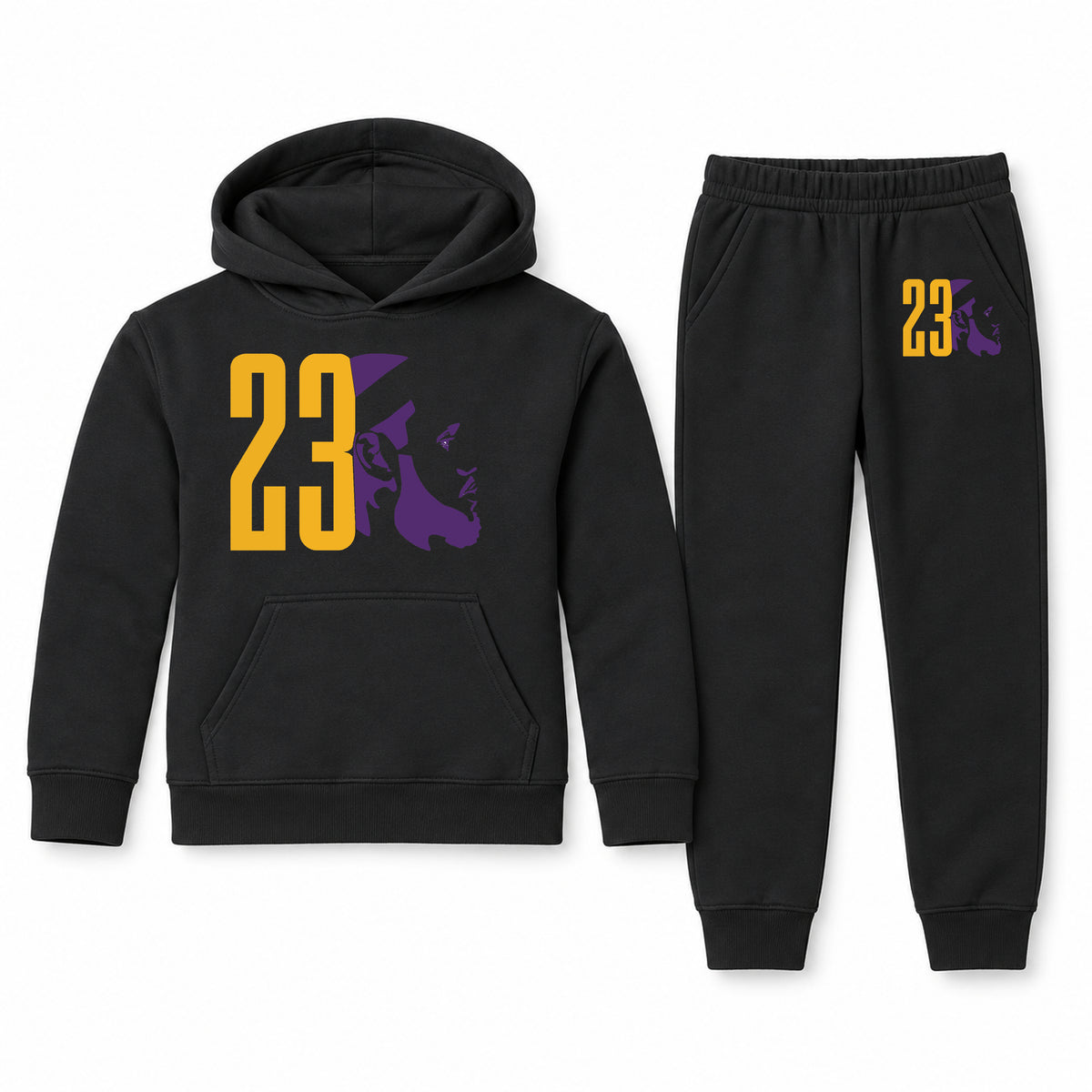 Lebron James 23 youth hoodie jogger set, Black, Youth Large ages 10–12